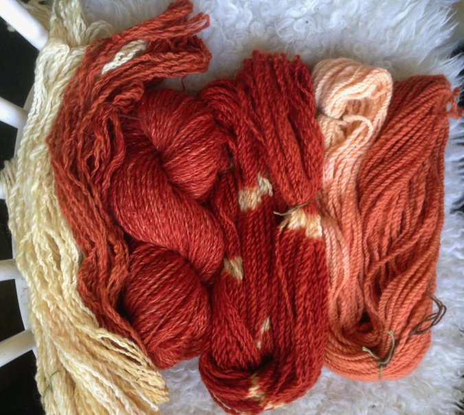 wool and soysilk dyed with madder and alum mordant
